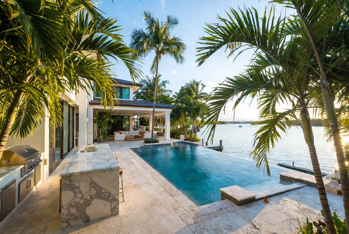 Infinity pool and outdoor kitchen